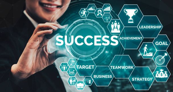 Úspěch a obchodní cíl Koncepce úspěchu - Kreativní podnikatelé s ikonovým grafickým rozhraním zobrazující odměnu zaměstnanců dává za úspěch podnikání. uds - Fotografie, Obrázek