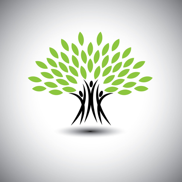 happy, joyous people as trees of life - eco concept vector icon - Vector, Image