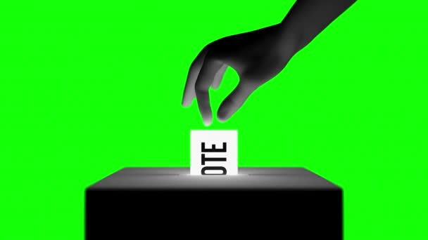 CGI kézi szavazóurna szavazólapon. Zöld képernyő és Alpha Matte opciók. 3d renderelés. - Felvétel, videó