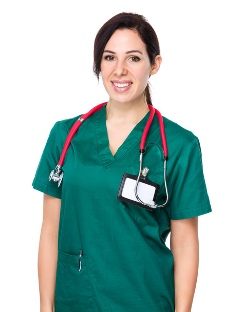 Médico femenino caucásico con estetoscopio
 - Foto, Imagen