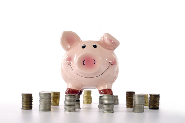 Piggy banks standing on coins - Фото, зображення