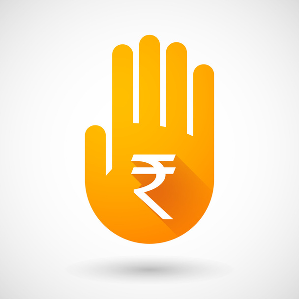 Pomarańczowy dłoń ikona ze znakiem Rupia - Wektor, obraz