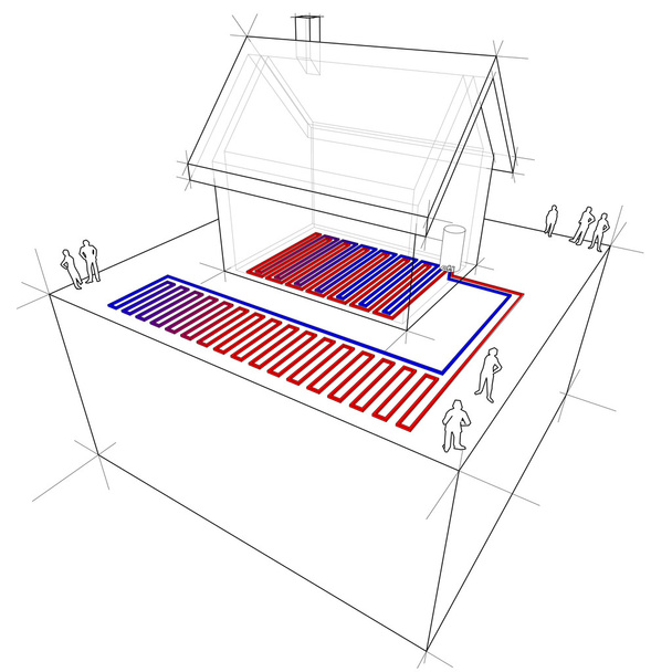 Lämpöpumppu / lattialämmitys kaavio
 - Vektori, kuva