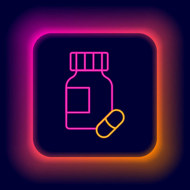 Glowing neon line Sedative pills icon isolated on black background. Colorful outline concept. Vector - Vector, Image