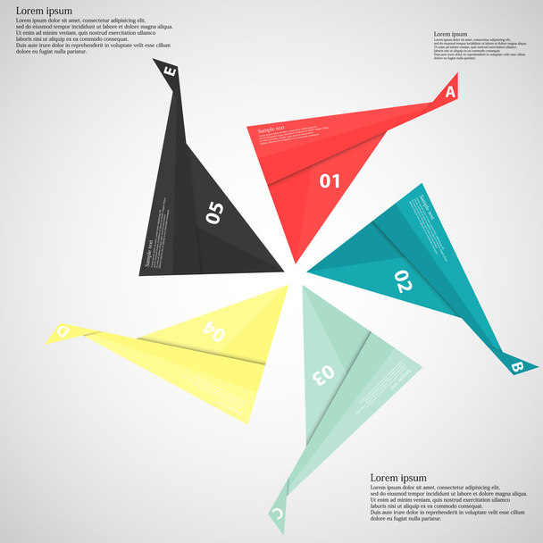 Infographic bestaat uit vijf stukken van gevouwen papier op licht - Vector, afbeelding