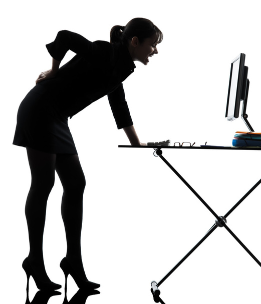 business woman backache pain standing full length  silhouette - 写真・画像