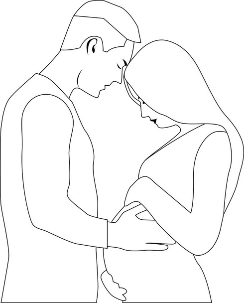 Um homem a tocar na barriga da mulher grávida. Desenho ilustração vetorial. Fundo transparente. - Vetor, Imagem