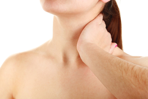 Young woman with neck pain close up - Valokuva, kuva