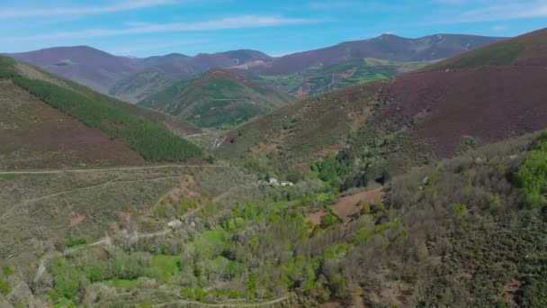 Panorama Of Mountain Range With Forest From Doiras In Galicia, Spain. - aerial shot - Footage, Video
