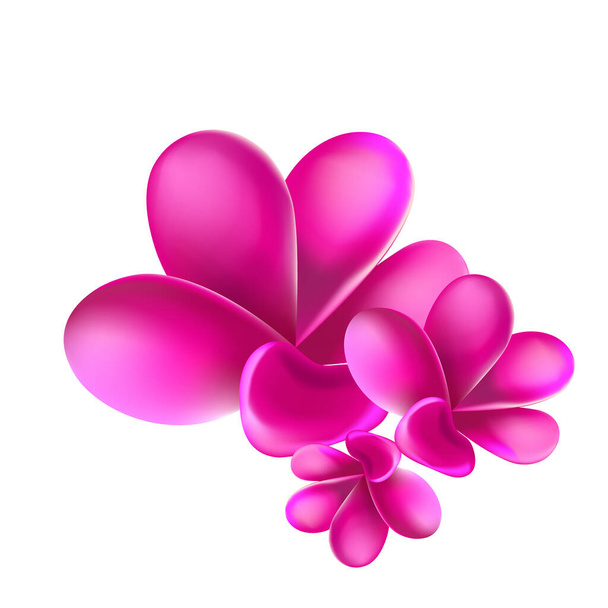Liście palmy potwór z hibiskus i różowe kwiaty plumerii abstrakcyjne tło. Modny letni egzotyczny druk kwiatowy. Tropikalny zestaw egzotycznych kwiatów. - Wektor, obraz