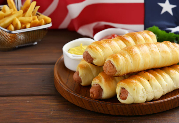 Independence day picnic hot dogs and French fries - Photo, Image