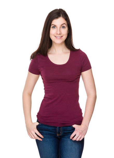 Caucasian young woman in red t shirt - Zdjęcie, obraz
