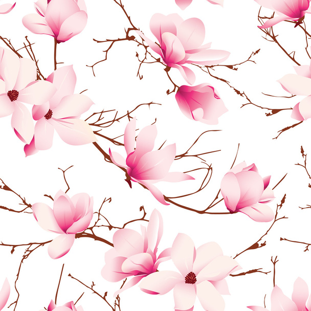 Delicate magnolia flowers seamless vector pattern - Διάνυσμα, εικόνα