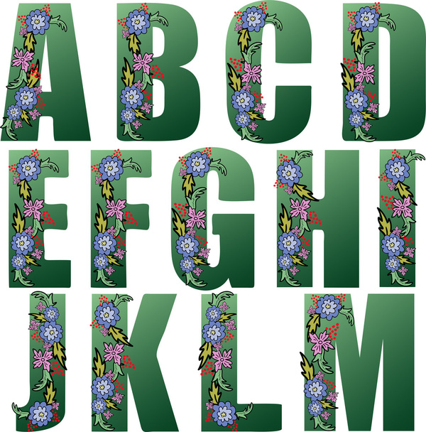 Alfabeto verde con fiori
 - Vettoriali, immagini