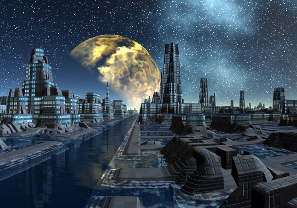 Зоряна ніч над чужорідних міста - наукової фантастики сцена частина 5 - Фото, зображення