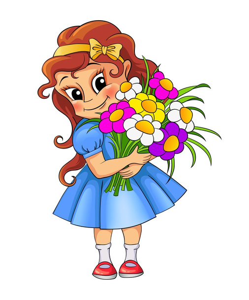 Cute little girl with bouquet - Вектор,изображение