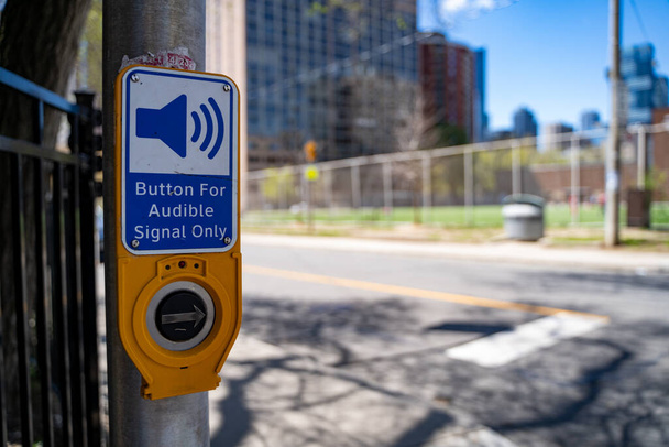 Κουμπί για ηχητικό σήμα μόνο στην άκρη του δρόμου. - Φωτογραφία, εικόνα