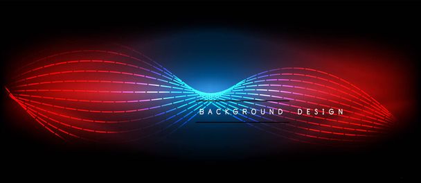 a red and blue glowing wave on a dark background . High quality - Vector, Image