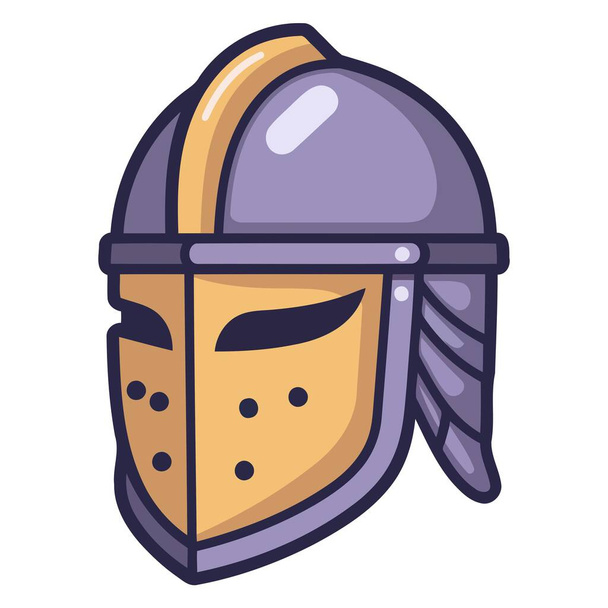 Un profilo vettoriale del casco del cavaliere medievale, caratterizzato da visiera tradizionale e bordi in metallo stilizzato. - Vettoriali, immagini