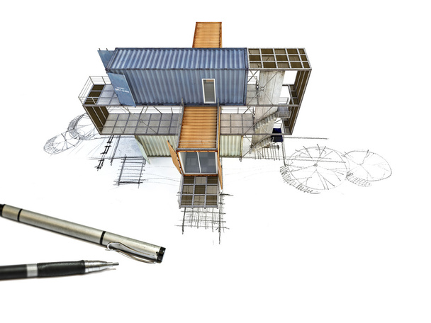 3Ds edifício transformada a partir de esboço manual
 - Foto, Imagem