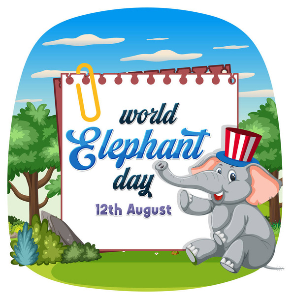 Sarjakuva elefantti edistää Maailman Elefanttipäivä tapahtuma. - Vektori, kuva