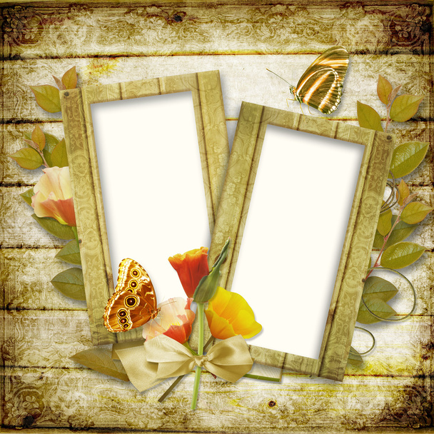 Frame for photo with flowers and butterflies - Foto, Bild