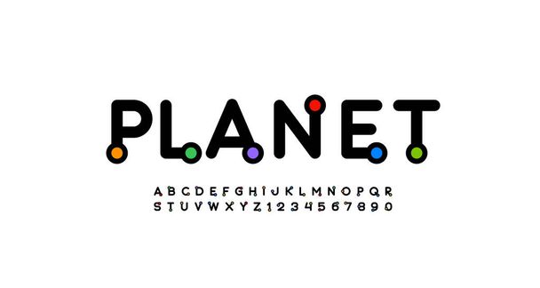 Шрифт алфавит с разноцветными точками, детские буквы и цифры, векторная иллюстрация 10EPS - Вектор,изображение