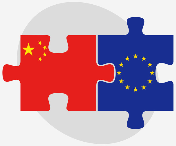 China e União Europeia Bandeiras no puzzle
 - Vetor, Imagem