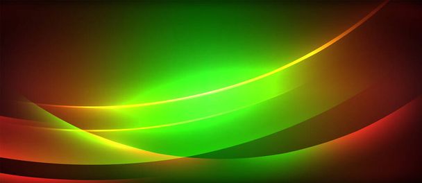 Kleurrijke golven van groen, geel en rood contrast prachtig tegen de donkere lucht, waardoor een betoverend visueel effect dat doet denken aan elektrische blauw en magenta tinten in het natuurlijke landschap - Vector, afbeelding