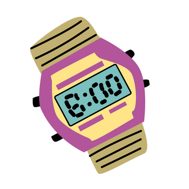 90-е годы ретро-элементные часы или 80-е, или y2k элемент, ретро стиль. Может использоваться для стикеров, баннера, поздравительной открытки. - Вектор,изображение