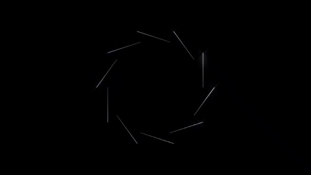 abstracte lijnen kleurrijke stippen licht glanzende ronde vorm in het midden, zwarte achtergrond - Video