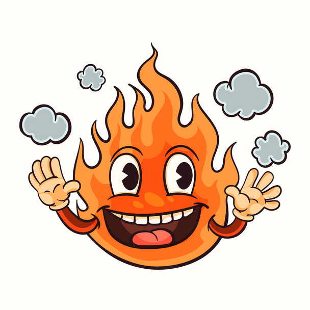A cartoon illustration of a happy orange vertebrate organism with smoke coming out of its mouth, giving a playful gesture. Its a fun art with vibrant colors and playful font style - Vector, Image