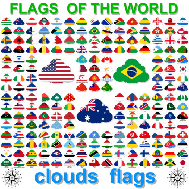 Flags of the world and  map on white background. Vector illustra - Vector, Image
