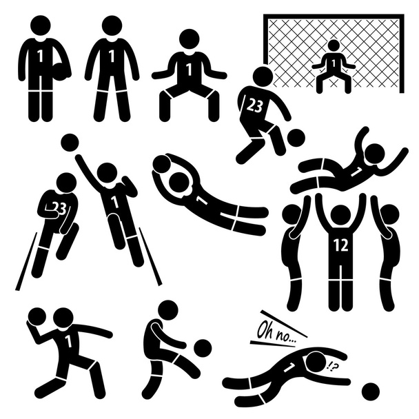 Torwart Aktionen Fußball Strichmännchen Piktogramm Symbole - Vektor, Bild
