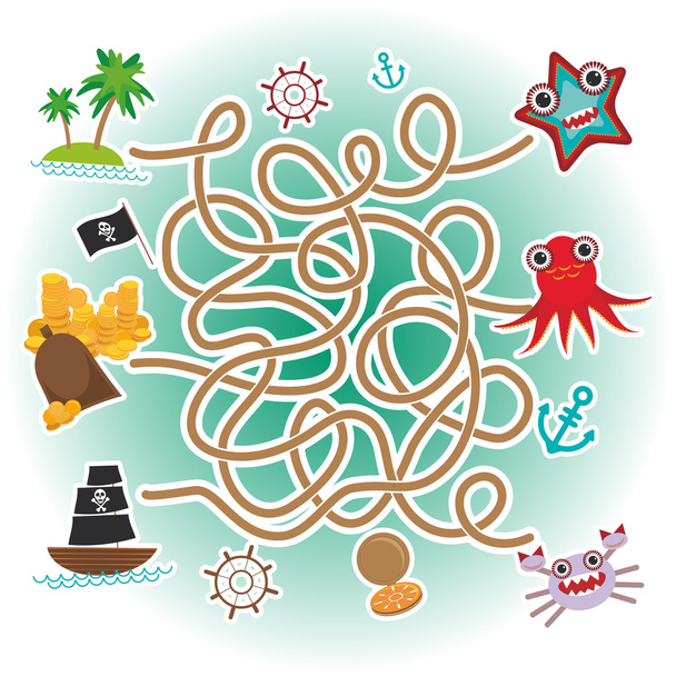 sea animals, boats pirates. sea objects collection labyrinth game for Preschool Children. Vector - Wektor, obraz