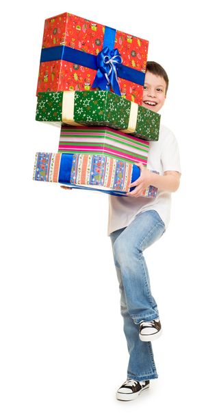 garçon avec boîtes-cadeaux
 - Photo, image