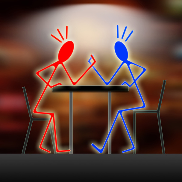Dos personas sentadas en una mesa están luchando. Conc de lucha libre de brazos
 - Foto, Imagen