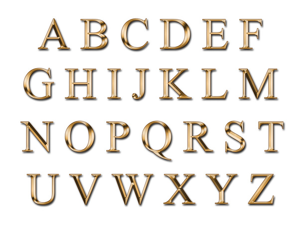 Alfabeto dourado sobre um fundo branco
 - Foto, Imagem