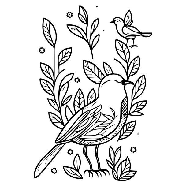 kuş çiçeği çizimi çizim el çizimi ögesi - Vektör, Görsel