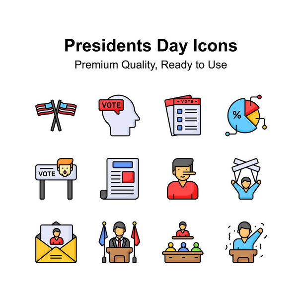 Idealny wizualnie zestaw ikon dnia prezydentów, konfigurowalne wektory - Wektor, obraz