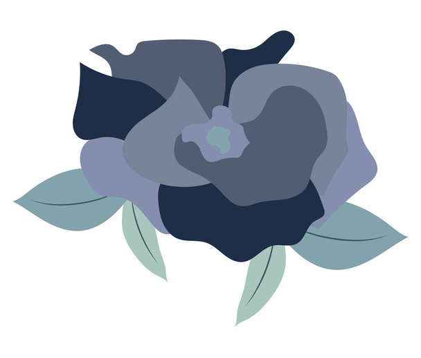 Cabeza rosa azul abstracta en diseño plano. Flor de peonía con hojas de primer plano. Ilustración vectorial aislada. - Vector, imagen