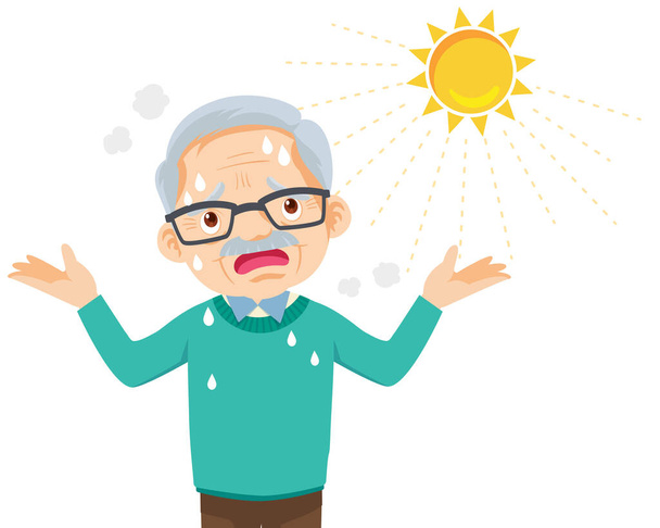 ηλικιωμένος άνδρας διψασμένος από τη ζέστη του καλοκαιρινού ήλιου.μεγαλύτερος αισθάνεται τόσο διψασμένος λόγω του ζεστού καιρού - Διάνυσμα, εικόνα