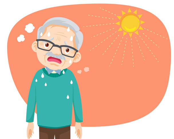 elderly man thirsty from heat of the summer sun.older feels so thirsty because of hot weather - Vector, afbeelding