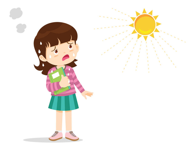girl thirsty from heat of the summer sun.children girl feels so thirsty because of hot weather - Vector, afbeelding