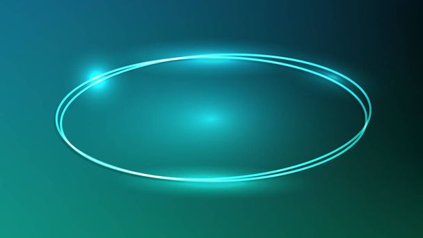 緑の背景に輝く効果を有するネオンダブル楕円フレーム. 空っぽの輝くテクノの背景。 ベクトルイラスト - ベクター画像