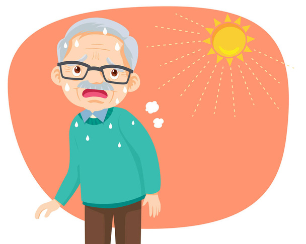 elderly man thirsty from heat of the summer sun.older feels so thirsty because of hot weather - Vector, Image
