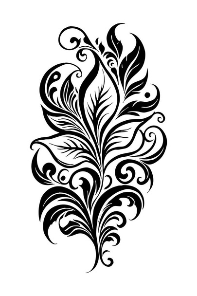 Βοτανικό μαύρο και άσπρο μοτίβο. Για χρήση σε τατουάζ, αφίσες, υφάσματα, εκτύπωση T-shirt. - Φωτογραφία, εικόνα