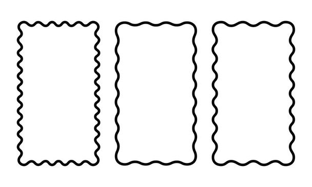 Set di cornici rettangolari verticali con bordi ondulati. Forme rettangolari con bordi curvi. Cornici di specchi, quadri o foto. Caselle di testo vuote isolate su sfondo bianco. Illustrazione grafica vettoriale - Vettoriali, immagini