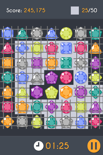 Pantalla de juego de rompecabezas de gemas Match3
 - Vector, imagen