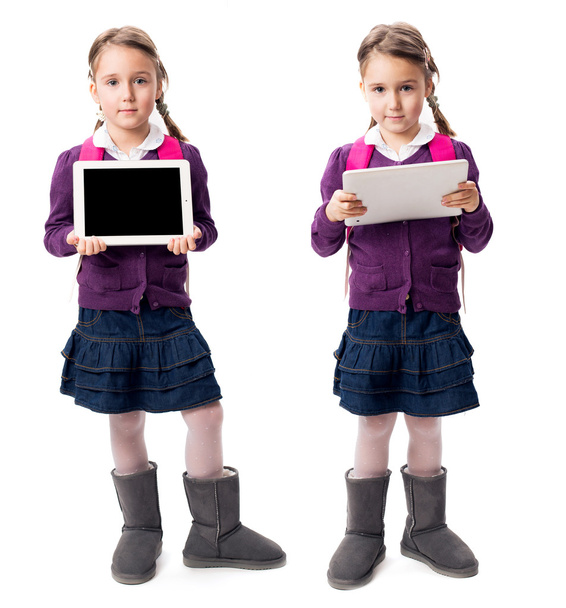Set of young girls with tablet full lenght - Photo, Image